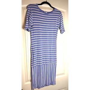 LuLaRoe Julia Dress Womens Small Blue White Striped Short Sleeve Sheath T-Shirt